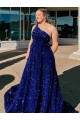 Sleeveless Royal Blue A-Line One Shoulder Prom Dress / Evening Gown Lincoln