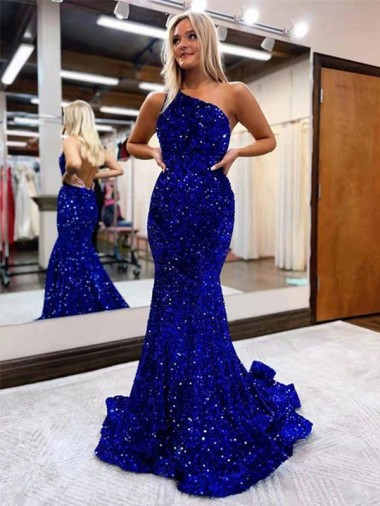 Sleeveless Royal Blue Mermaid One Shoulder Prom Dress Lincoln