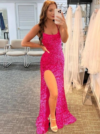 Sleeveless Fuchsia Sheath Spaghetti Straps Prom Dress / Evening Gown Lincoln