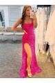 Sleeveless Fuchsia Sheath Spaghetti Straps Prom Dress / Evening Gown Lincoln