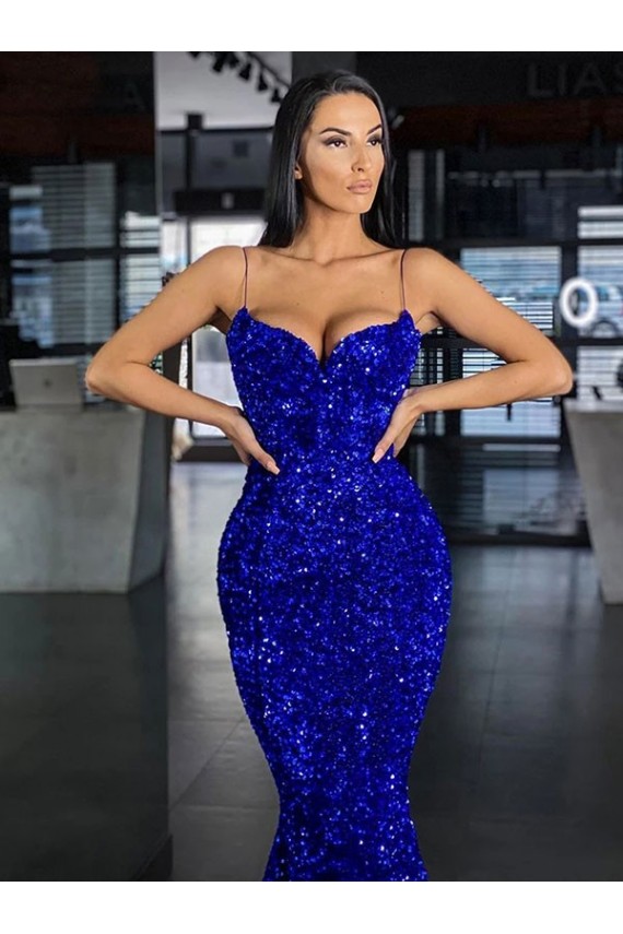 Sleeveless Royal Blue Mermaid Spaghetti Straps Evening Gown / Prom Dress Lincoln
