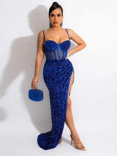 Sleeveless Royal Blue Sheath Spaghetti Straps Evening Dress Lincoln