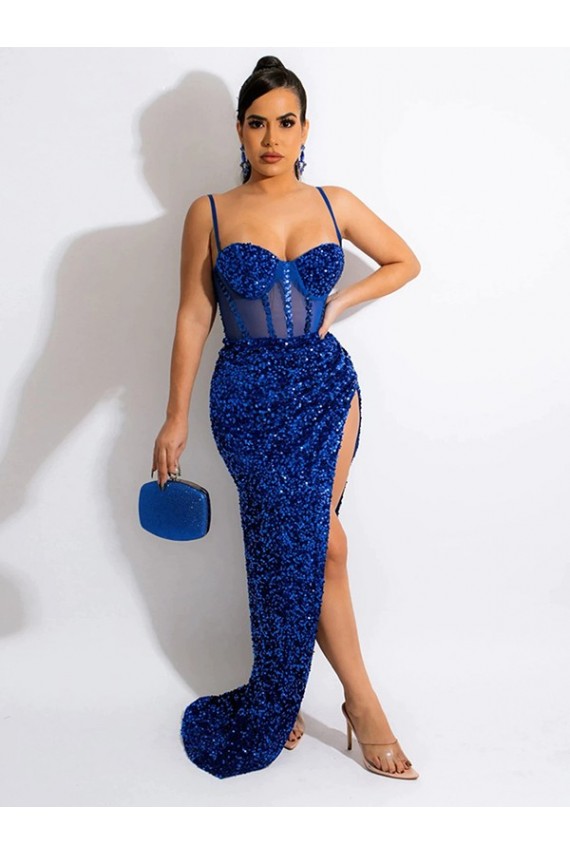 Sleeveless Royal Blue Sheath Spaghetti Straps Evening Dress Lincoln
