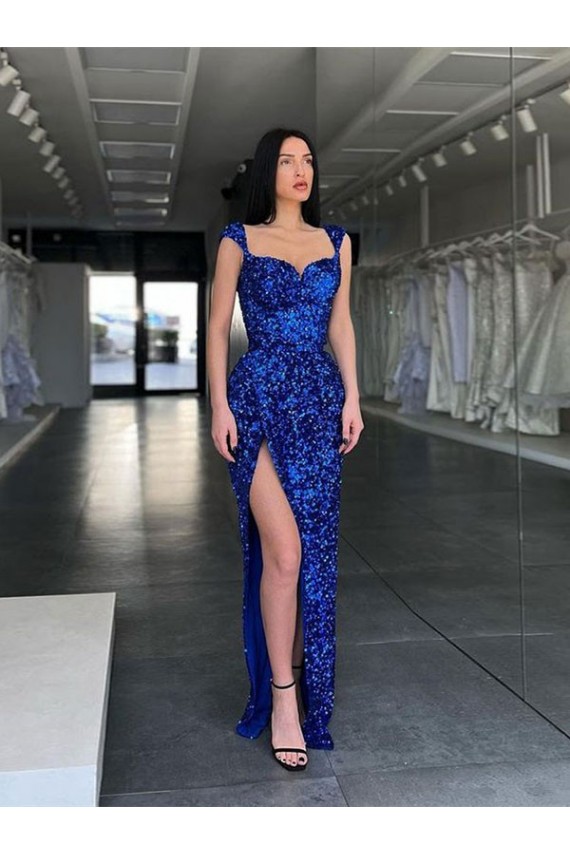 Sleeveless Royal Blue Sheath Spaghetti Straps Evening Gown / Prom Dress Lincoln