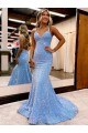 Sleeveless Periwinkle Sheath V-Neck Evening Gown Lincoln