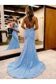Sleeveless Periwinkle Sheath V-Neck Evening Gown Lincoln