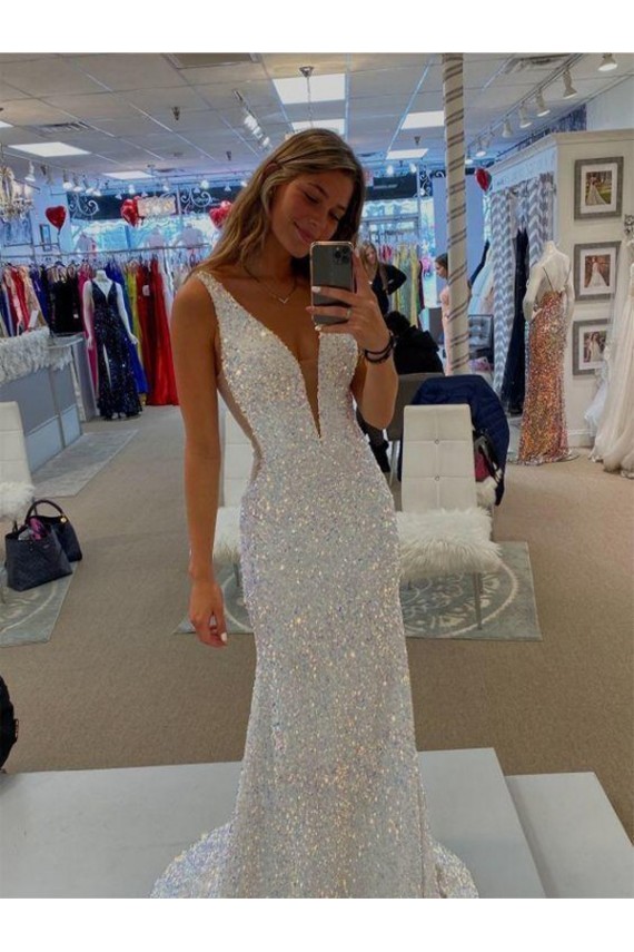 Sleeveless Shown Color Sheath V-Neck Prom Dresses Lincoln