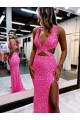 Sleeveless Shown Color Sheath Velvet Sequin V-Neck Evening Dress Lincoln