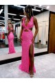 Sleeveless Shown Color Sheath Velvet Sequin V-Neck Evening Dress Lincoln