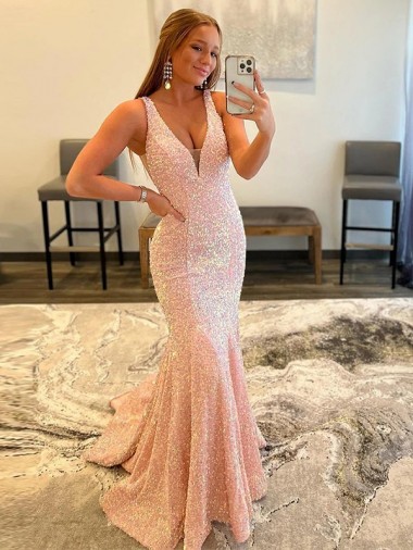 Sleeveless Shown Color Sheath V-Neck Evening Dress Lincoln