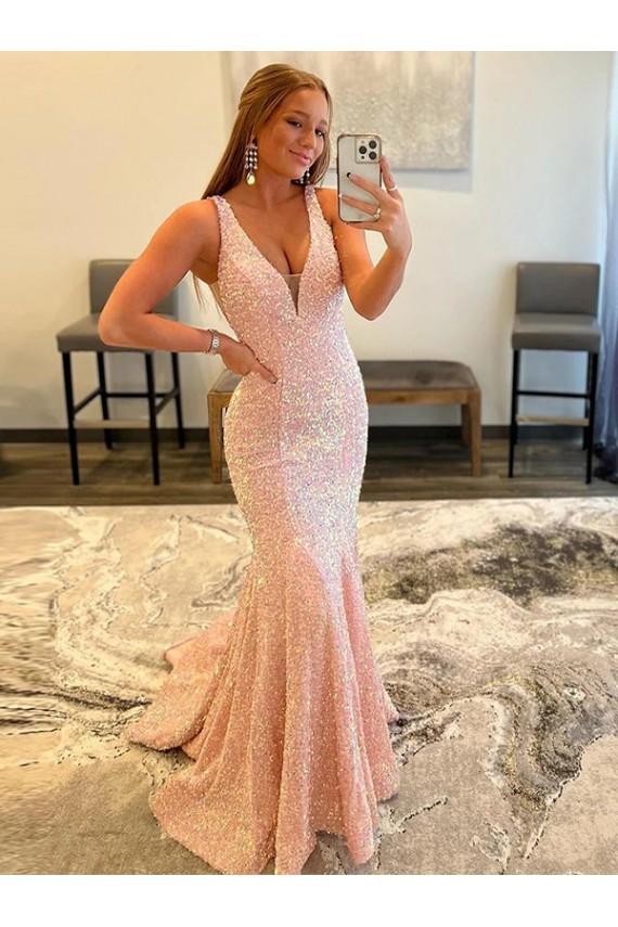 Sleeveless Shown Color Sheath V-Neck Evening Dress Lincoln