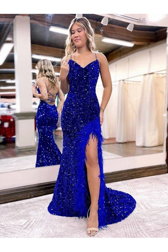 Sleeveless Royal Blue Sheath V-Neck Evening Dress Lincoln