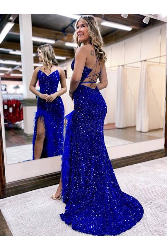Sleeveless Royal Blue Sheath V-Neck Evening Dress Lincoln