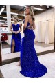 Sleeveless Royal Blue Sheath V-Neck Evening Dress Lincoln