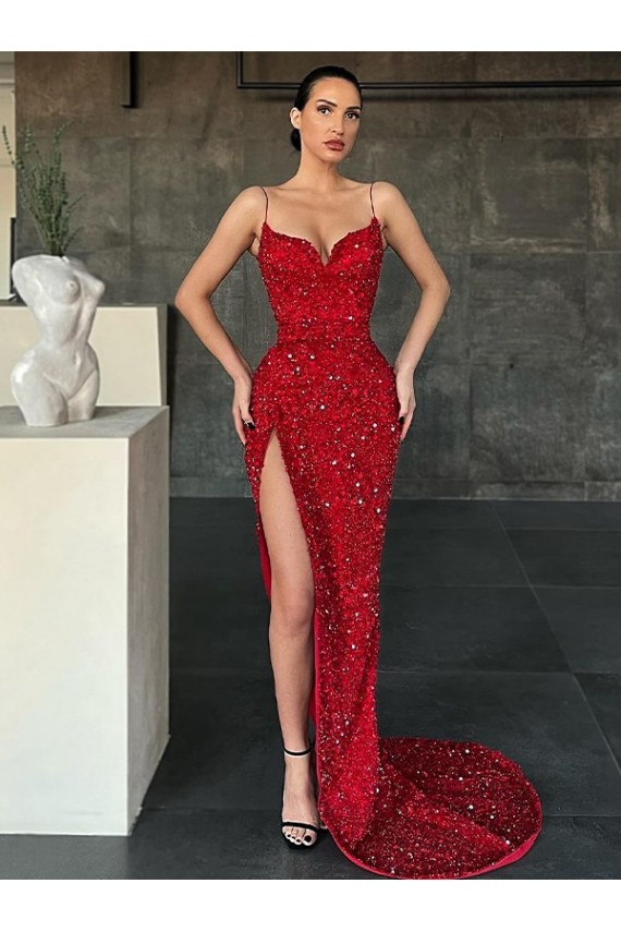 Sleeveless Red Sheath V-Neck Evening Gown / Prom Dress Lincoln