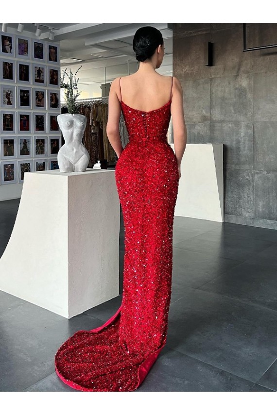 Sleeveless Red Sheath V-Neck Evening Gown / Prom Dress Lincoln