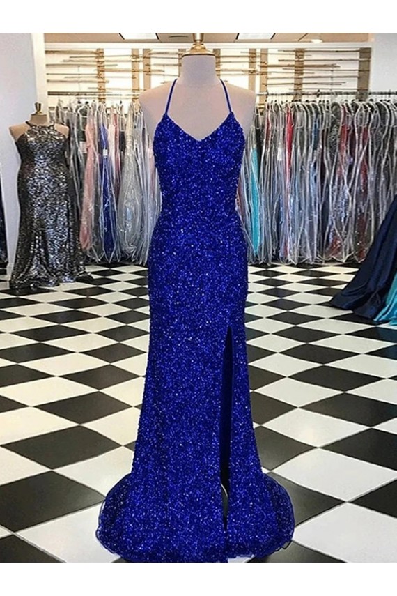 Sleeveless Royal Blue Sheath V-Neck Prom Dress / Evening Gown Lincoln