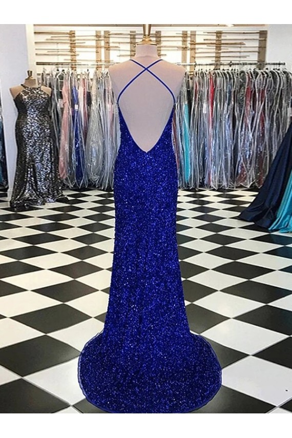 Sleeveless Royal Blue Sheath V-Neck Prom Dress / Evening Gown Lincoln