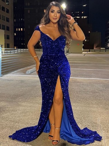 Sleeveless Royal Blue Sheath V-Neck Dress Lincoln