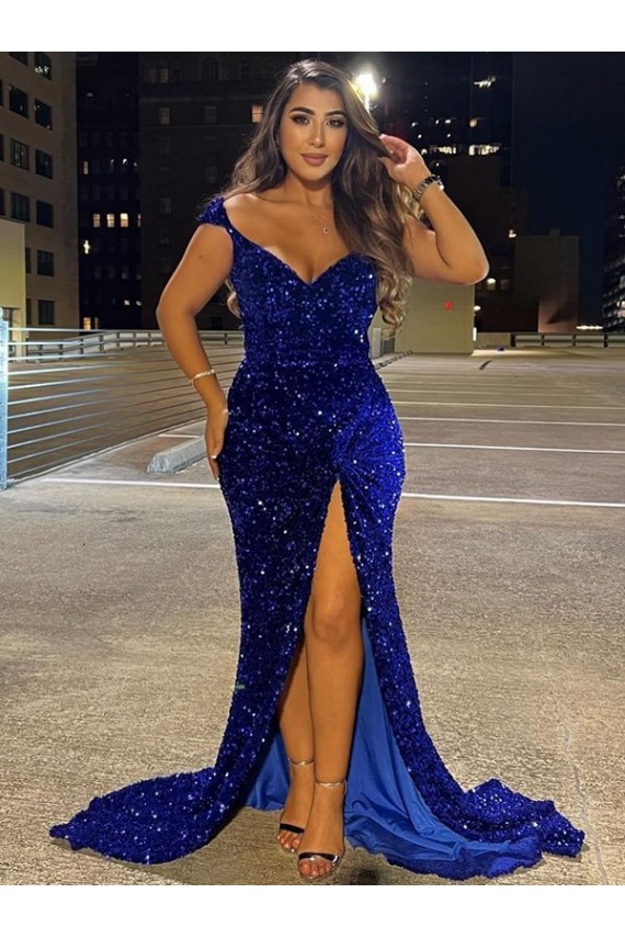 Sleeveless Royal Blue Sheath V-Neck Dress Lincoln