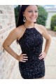 Sleeveless Black Sheath Halter Neck Prom Dress Lincoln
