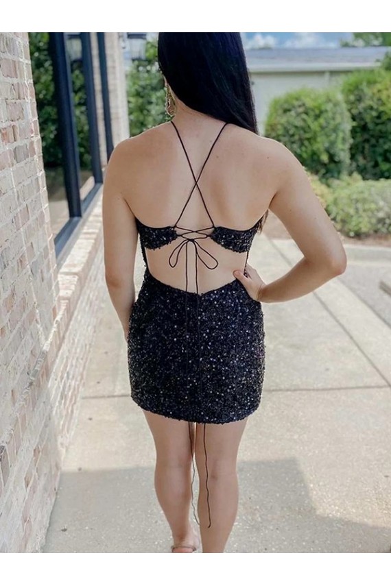 Sleeveless Black Sheath Halter Neck Prom Dress Lincoln