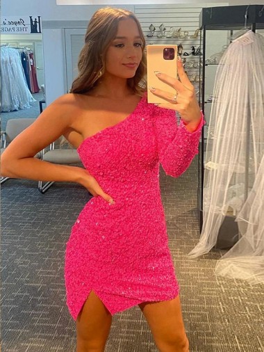 Long Sleeves Shown Color Sheath One Shoulder Prom Dress / Evening Dress Lincoln