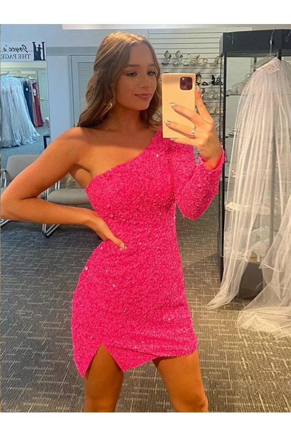 Long Sleeves Shown Color Sheath One Shoulder Prom Dress / Evening Dress Lincoln