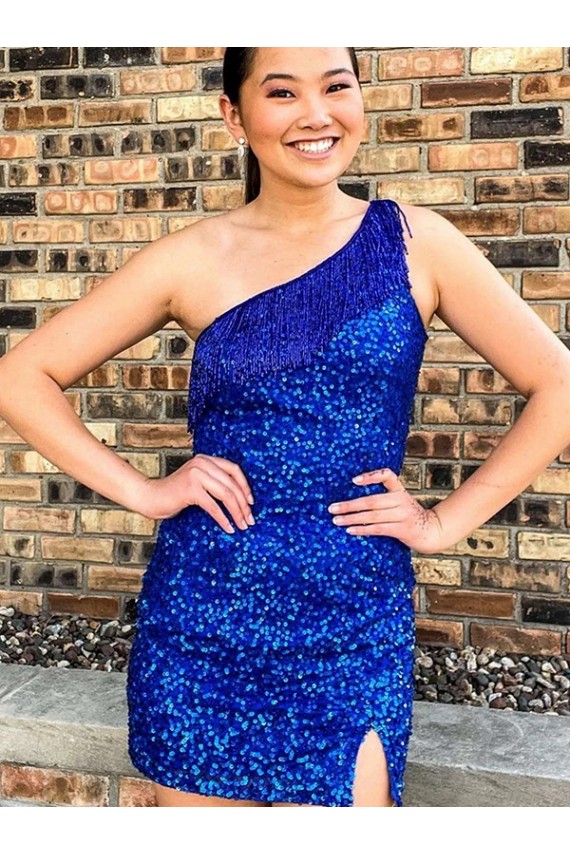 Sleeveless Royal Blue Sheath One Shoulder Homecoming Dresses Lincoln