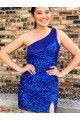 Sleeveless Royal Blue Sheath One Shoulder Homecoming Dresses Lincoln