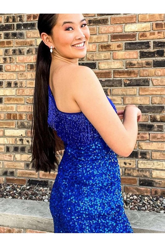 Sleeveless Royal Blue Sheath One Shoulder Homecoming Dresses Lincoln