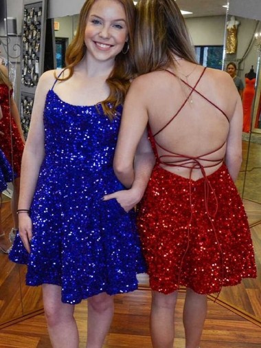 Sleeveless Royal Blue A-Line Spaghetti Straps Prom Dress Lincoln
