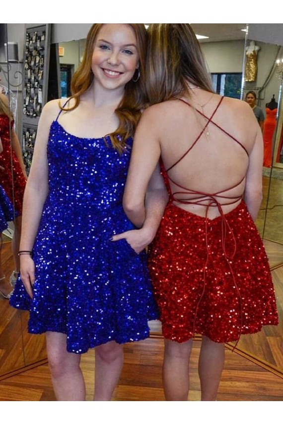 Sleeveless Royal Blue A-Line Spaghetti Straps Prom Dress Lincoln