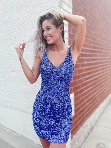 Sleeveless Shown Color Sheath V-Neck Evening Dresses Lincoln