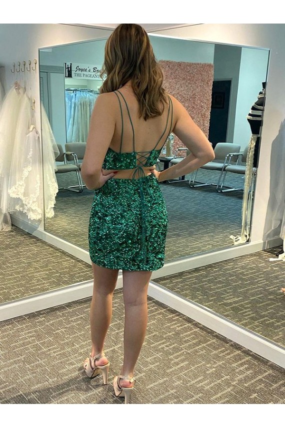 Sleeveless Shamrock Green Sheath V-Neck Formal Dress Lincoln
