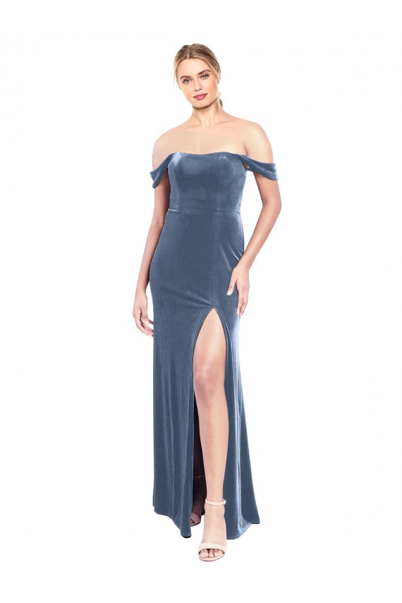 Sleeveless Dusty Blue A-Line Off the Shoulder Prom Dress / Bridesmaid Dress Lincoln