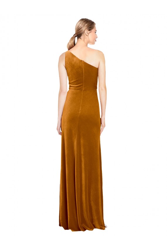 Sleeveless Gold A-Line One Shoulder Formal Evening Gown / Prom Dress / Bridesmaid Dress Lincoln