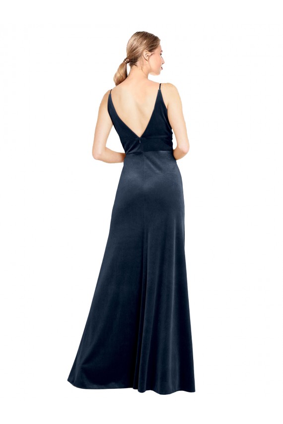 Sleeveless Dark Navy V-Back A-Line V-Neck Prom Dress / Bridesmaid Dress Lincoln