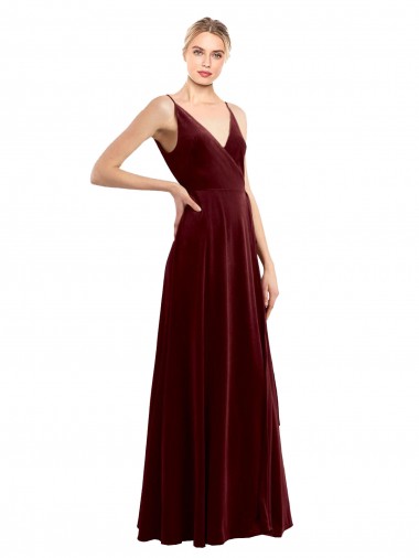 Sleeveless Burgundy V-Back A-Line V-Neck Bridesmaid Dress / Evening Dress Lincoln