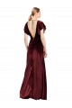 Flutter Sleeves Burgundy Open Back A-Line V-Neck Prom Dress / Bridesmaid Dress Lincoln