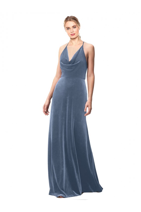 Sleeveless Dusty Blue Keyhole Back A-Line Spaghetti Straps Prom Dress / Bridesmaid Dress Lincoln