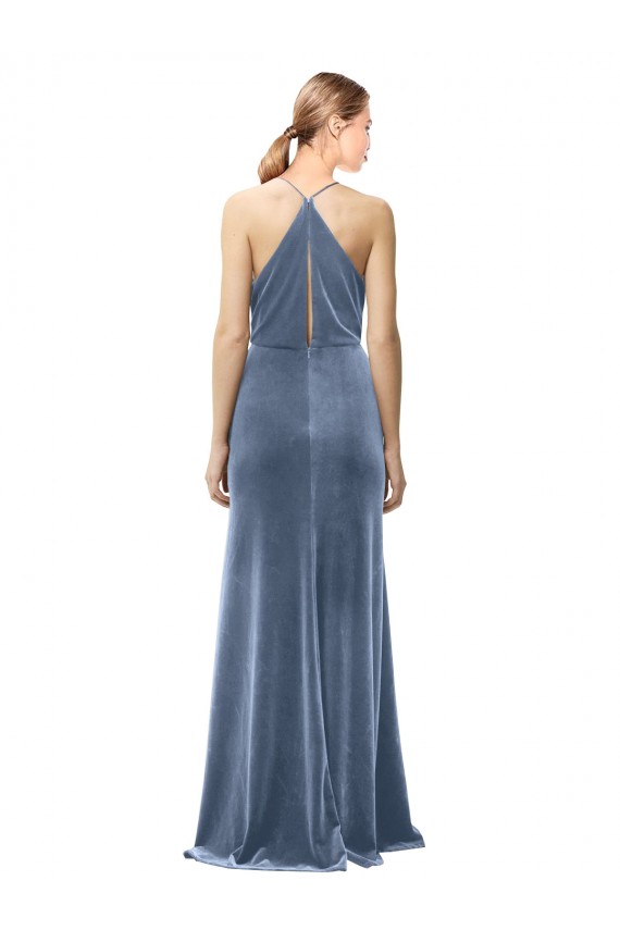 Sleeveless Dusty Blue Keyhole Back A-Line Spaghetti Straps Prom Dress / Bridesmaid Dress Lincoln