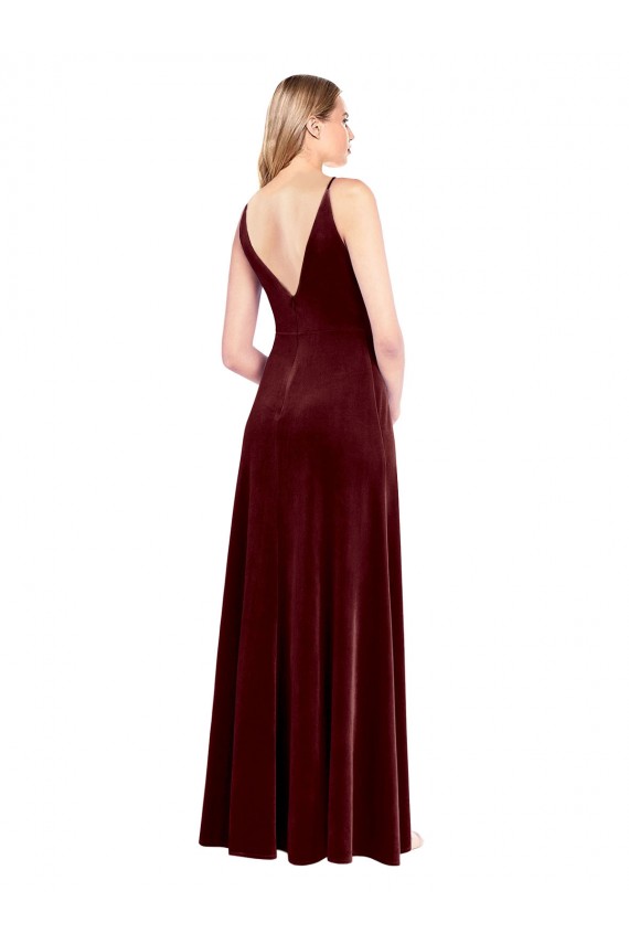 Sleeveless Burgundy V-Back A-Line V-Neck Black Tie Prom Dress / Bridesmaid Dress Lincoln