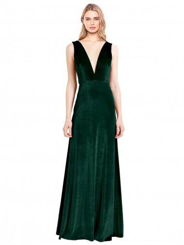Sleeveless Dark Green V-Back A-Line V-Neck Bridesmaid Dress / Formal Dress Lincoln