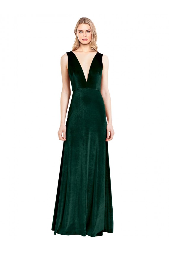 Sleeveless Dark Green V-Back A-Line V-Neck Bridesmaid Dress / Formal Dress Lincoln