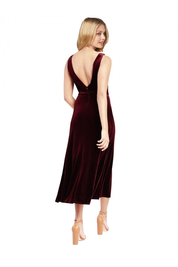 Sleeveless Burgundy V-Back A-Line V-Neck Prom Dress / Bridesmaid Dress Lincoln