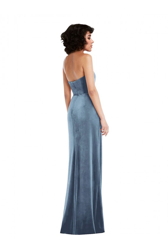 Sleeveless Dusty Blue Low Back Sheath Strapless Formal Evening Gown / Prom Dress / Bridesmaid Dress Lincoln