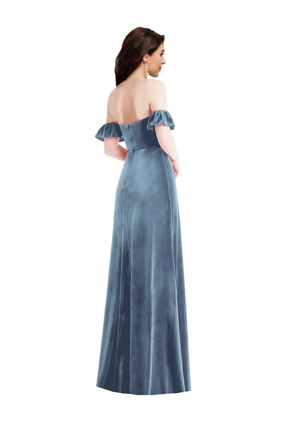Ruffle Sleeves Dusty Blue Low Back A-Line Off the Shoulder Formal Dress / Bridesmaid Dress Lincoln