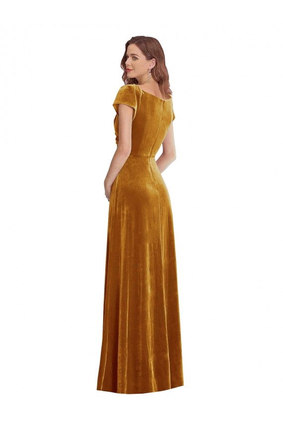 Cap Sleeves Gold Sheath V-Neck Formal Evening Gown / Prom Dress / Bridesmaid Dress Lincoln