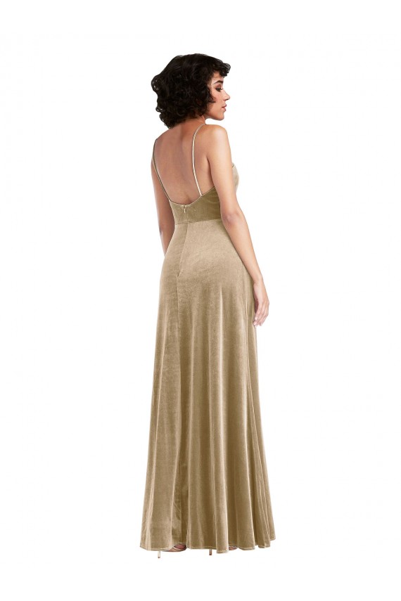 Sleeveless Champagne Low Back A-Line Square Neck Formal Evening Gown / Prom Dress / Bridesmaid Dress Lincoln